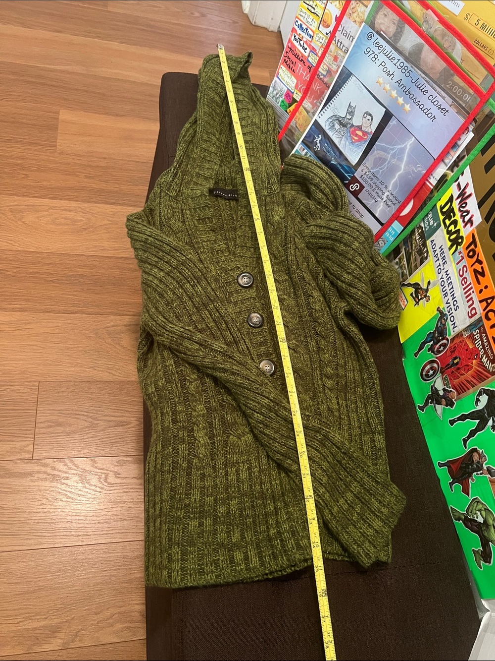 #3358**Allison Brittney Forest Green Cable-Knit Button Cardigan - Picture 6 of 17